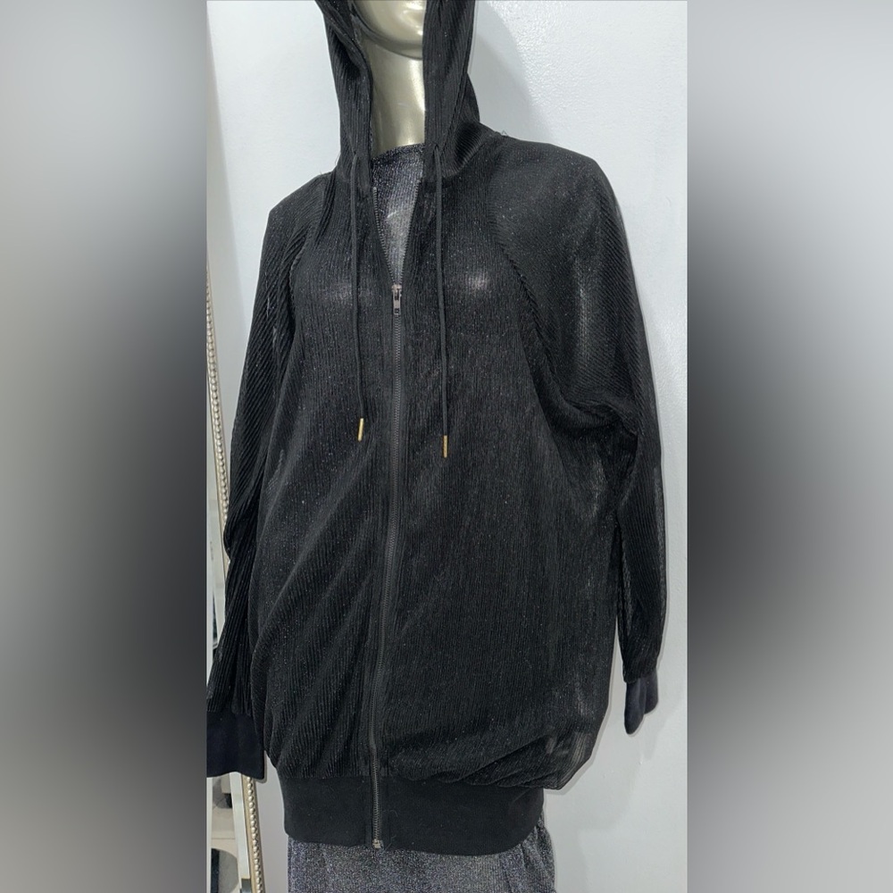 BSBW sheer glittery black silver oversized hoodie fully zip size S